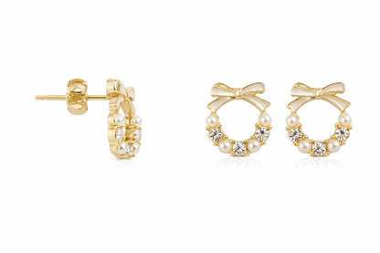 ✨ Elegant Bow Pearl & Crystal Stud Earrings