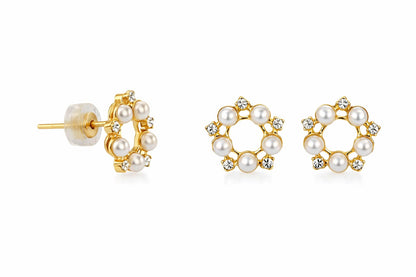 ✨ Elegant Pearl & Crystal Floral Stud Earrings