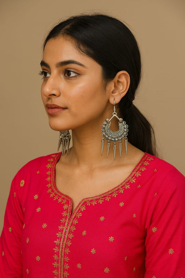 Antique Chandbali Earrings with Spike Drops