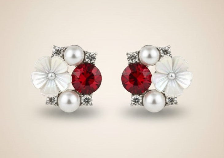 ❤️ Ruby Bloom Pearl Stud Earrings ❤️