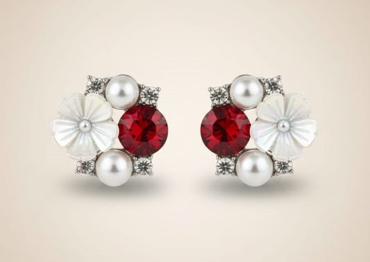 ❤️ Ruby Bloom Pearl Stud Earrings ❤️