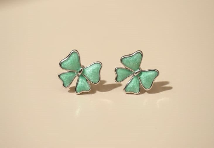 🍀 Mint Clover Enamel Stud Earrings 🍀