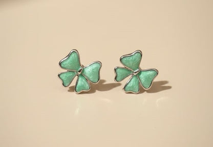 🍀 Mint Clover Enamel Stud Earrings 🍀