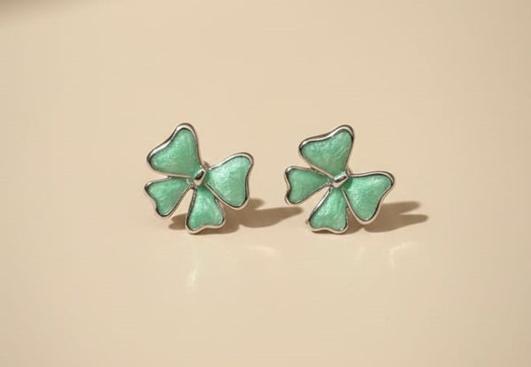 🍀 Mint Clover Enamel Stud Earrings 🍀