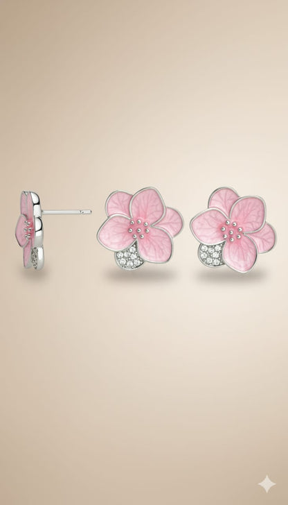✨ Elegant Pink Floral With Crystal Stud Earrings
