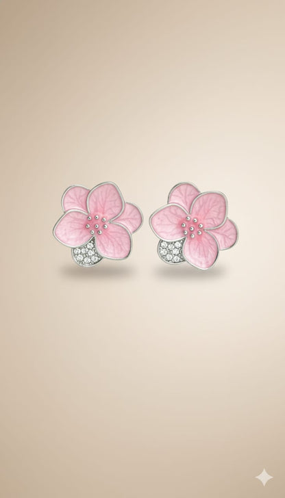 ✨ Elegant Pink Floral With Crystal Stud Earrings