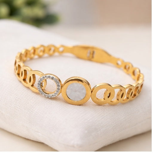 ✨ Modern Circular motif design - Anti-Tarnish Gold Plated Bracelet / Kada