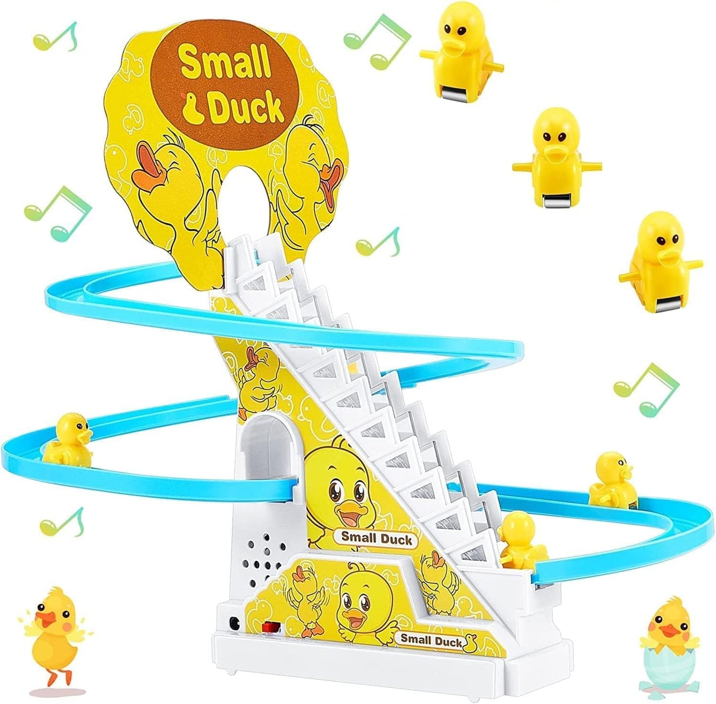 Duck Track Toys for Kids - Small Ducks Stair Climbing Toys for Kids, Escalator Toy with Lights and Music - 3 Duck Included - Duck Track Yellow