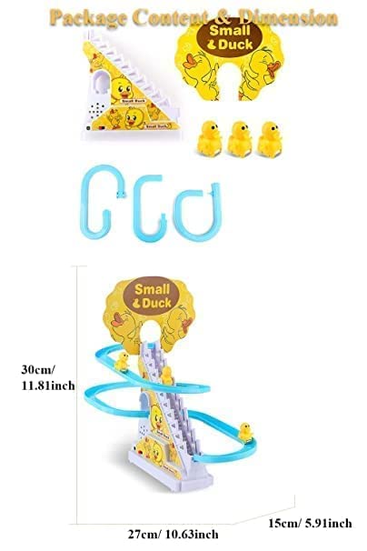 Duck Track Toys for Kids - Small Ducks Stair Climbing Toys for Kids, Escalator Toy with Lights and Music - 3 Duck Included - Duck Track Yellow