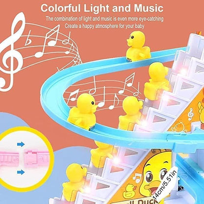 Duck Track Toys for Kids - Small Ducks Stair Climbing Toys for Kids, Escalator Toy with Lights and Music - 3 Duck Included - Duck Track Yellow