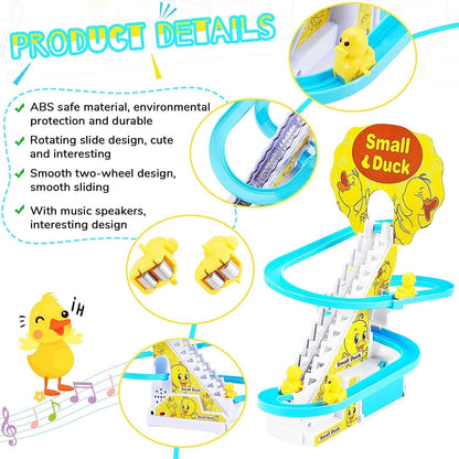 Duck Track Toys for Kids - Small Ducks Stair Climbing Toys for Kids, Escalator Toy with Lights and Music - 3 Duck Included - Duck Track Yellow