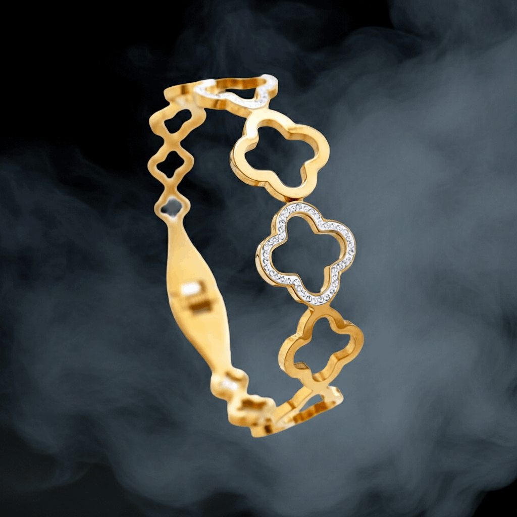 ✨ Timeless Clover Inspired design - Anti-Tarnish Gold Plated Bracelet / Kada